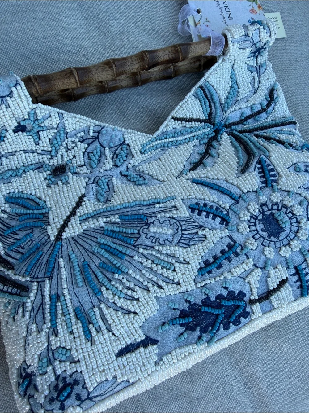 Viral Beaded Blue Toile Bamboo Sequin Statement Bag TJMaxx Marshalls NWT